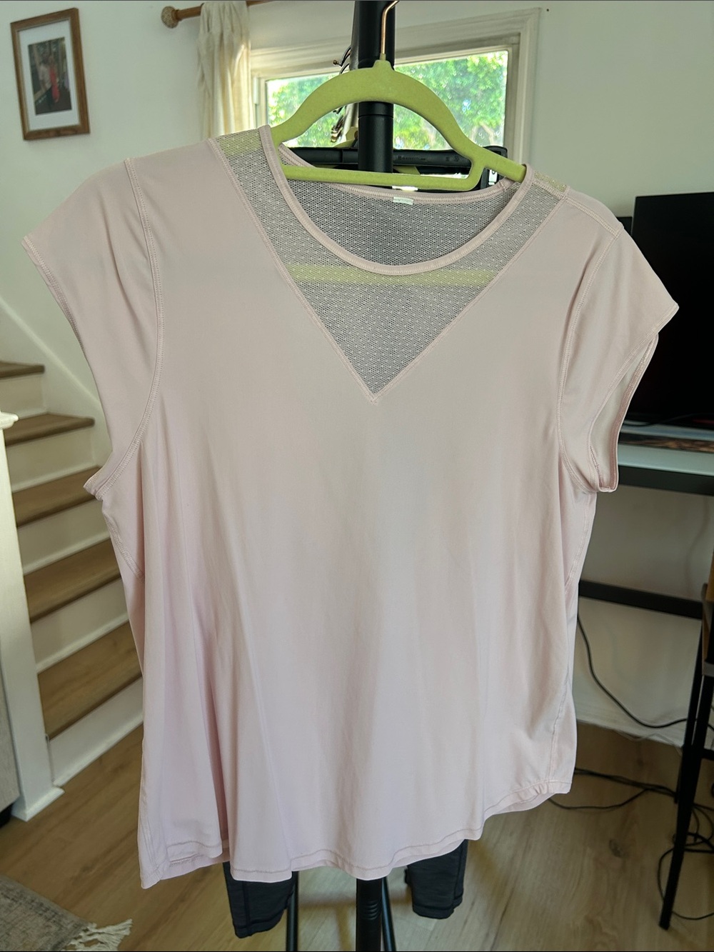 Lululemon Top. PTP 18”. No size tag. Baby pink with lace detail